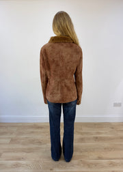 large brown faux suede coat - back view