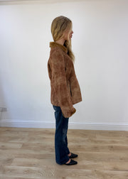 large brown faux suede coat - other side view