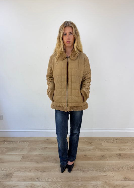 large camel quilted coat - full front
