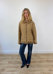 large camel quilted coat - open or alternate front
