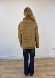 large camel quilted coat - back view