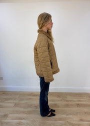 large camel quilted coat - other side view