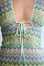 Allegra Dress in Pistachio Green – tie-front neckline detail