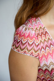 Allegra Dress in Candyfloss Pink – cap-sleeve detail