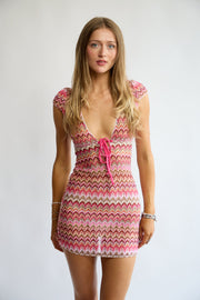 Model wearing the Allegra Dress in Candyfloss Pink – front view