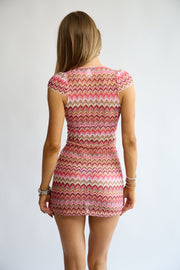 Model wearing the Allegra Dress in Candyfloss Pink – back view