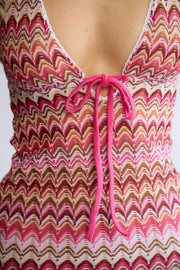 Allegra Dress in Candyfloss Pink – tie-front neckline detail