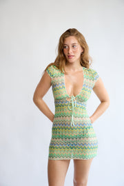 Model wearing the Allegra Dress in Pistachio Green – full-length front view