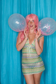 Allegra Dress in Pistachio Green – balloon campaign portrait
