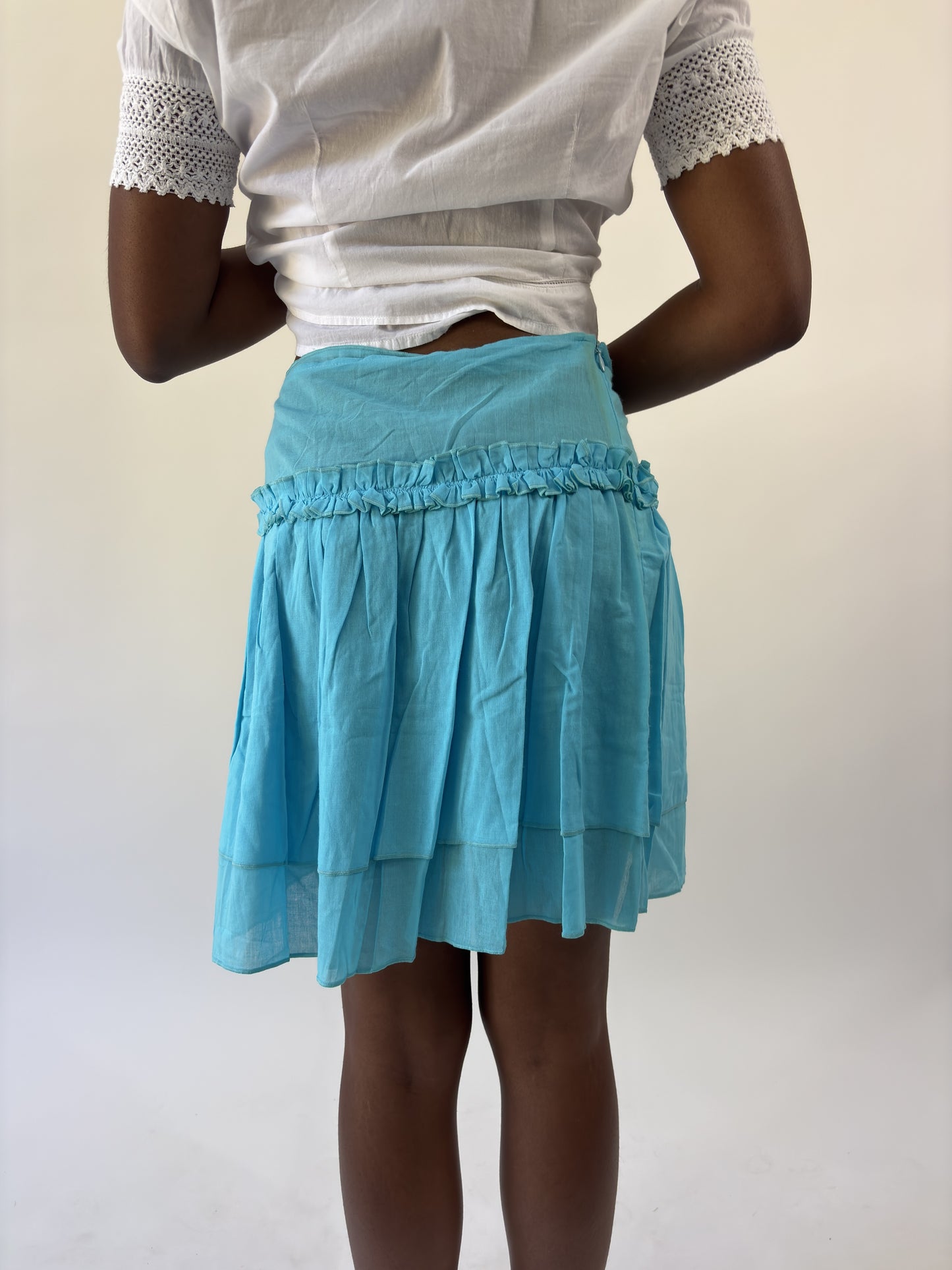 aquamarine drop | small aqua blue ruffle midi skirt