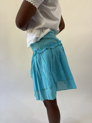 aquamarine drop | small aqua blue ruffle midi skirt