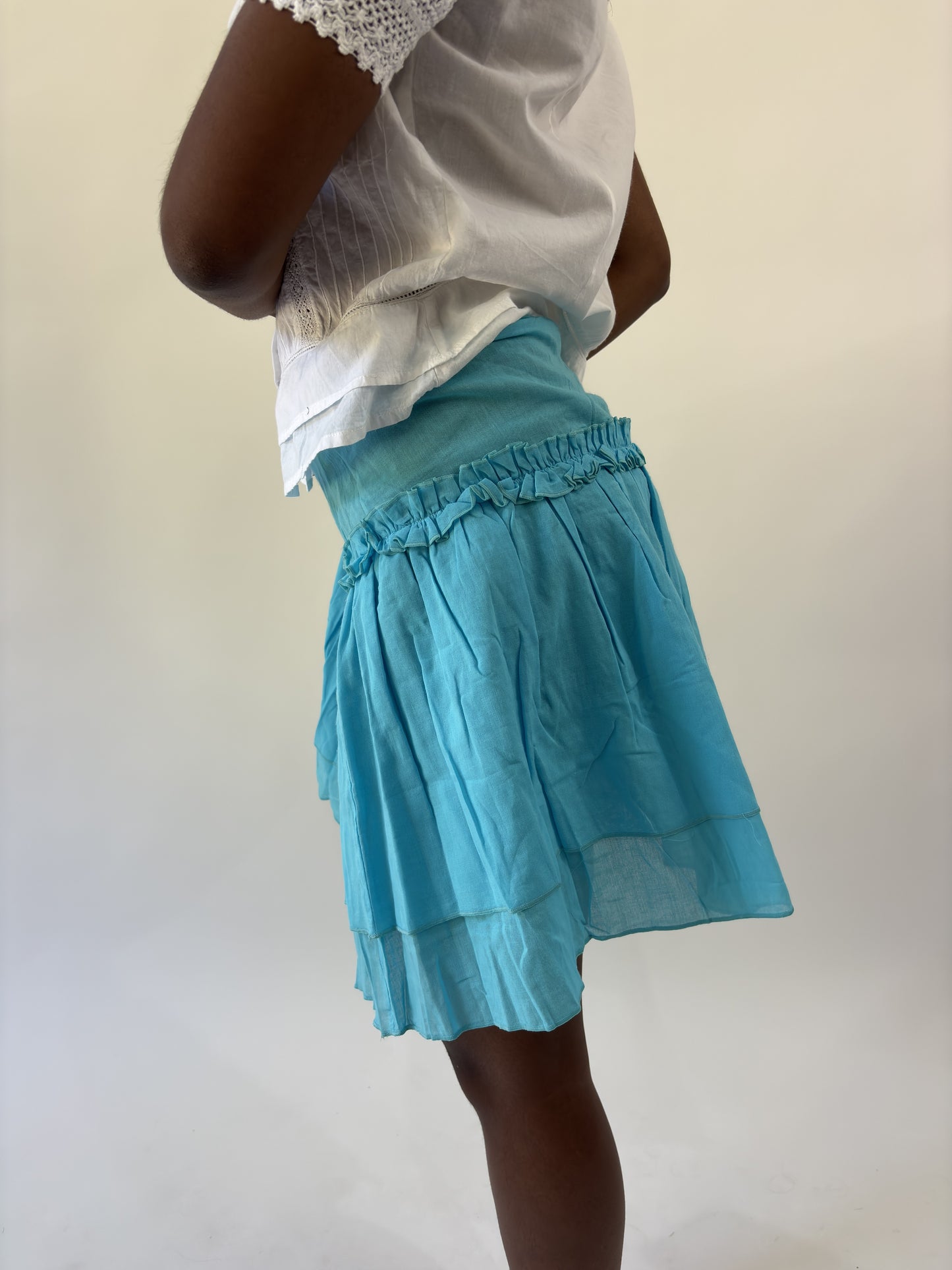 aquamarine drop | small aqua blue ruffle midi skirt
