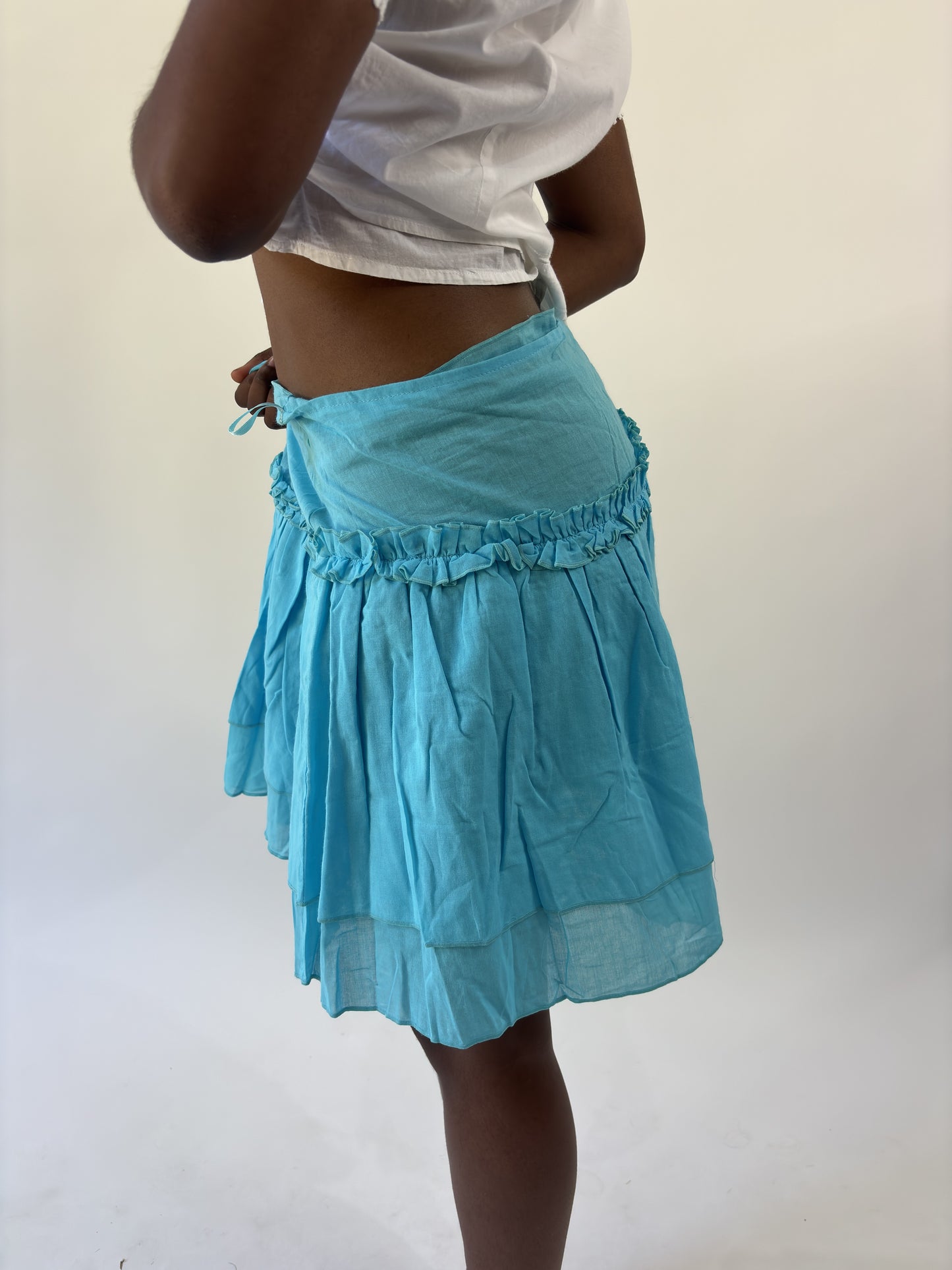 aquamarine drop | small aqua blue ruffle midi skirt