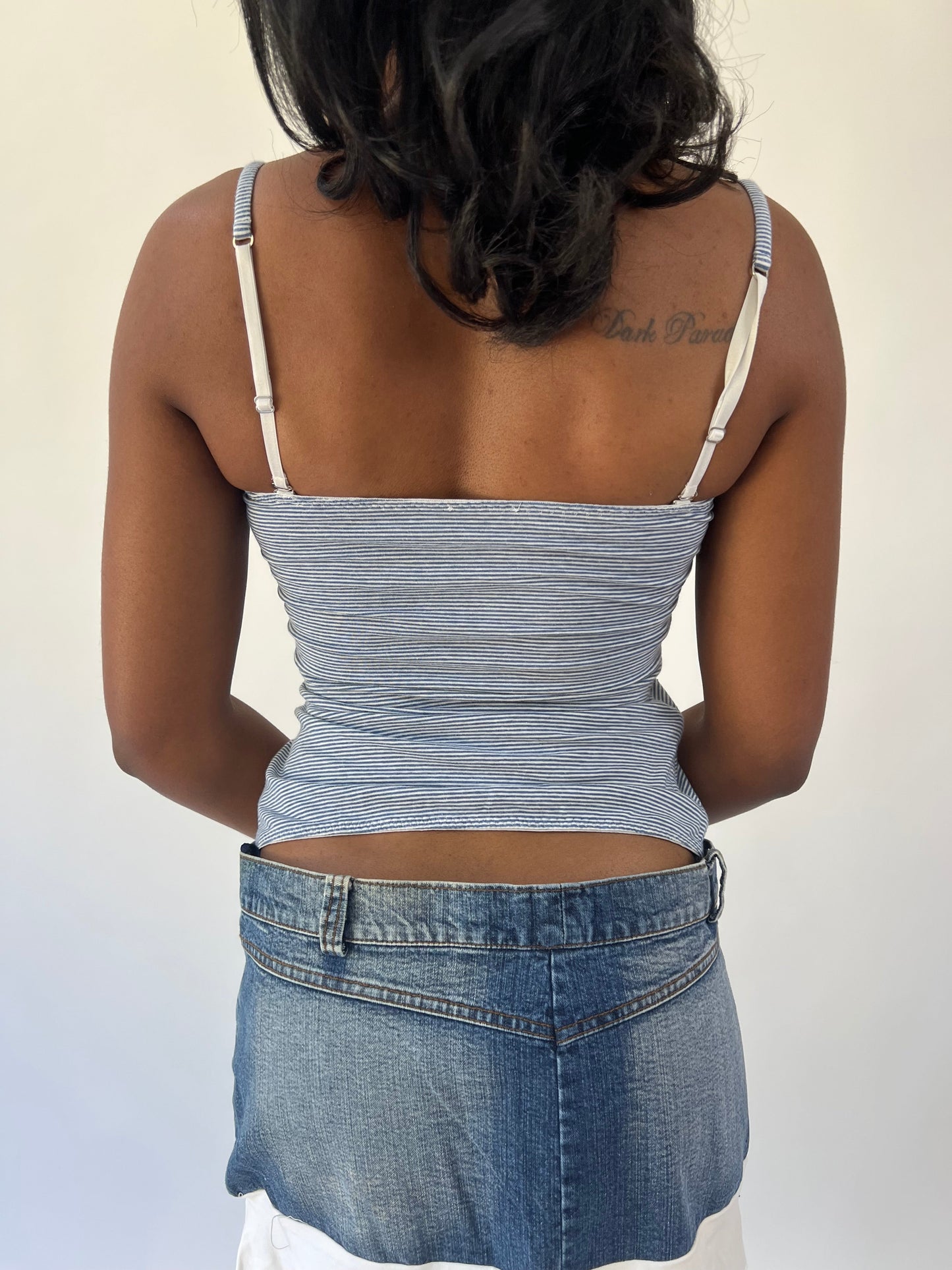 aquamarine drop | small blue and white striped lace cami top