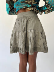 aquamarine drop | small khaki ruffle mini skirt