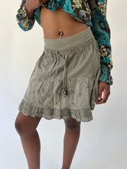 aquamarine drop | small khaki ruffle mini skirt