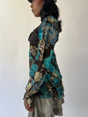 aquamarine drop | medium brown and turquoise paisley long sleeve top