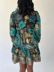 aquamarine drop | medium brown and turquoise paisley long sleeve top