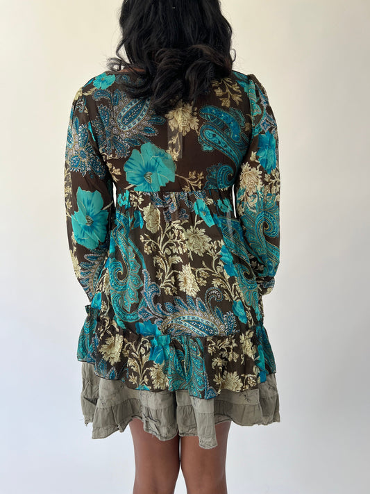 aquamarine drop | medium brown and turquoise paisley long sleeve top