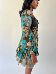 aquamarine drop | medium brown and turquoise paisley long sleeve top