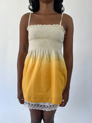 aquamarine drop | small yellow and white lace trim mini dress