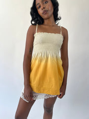aquamarine drop | small yellow and white lace trim mini dress