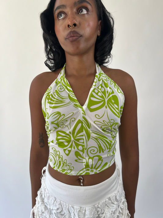aquamarine drop | small/medium green and white patterned halter top