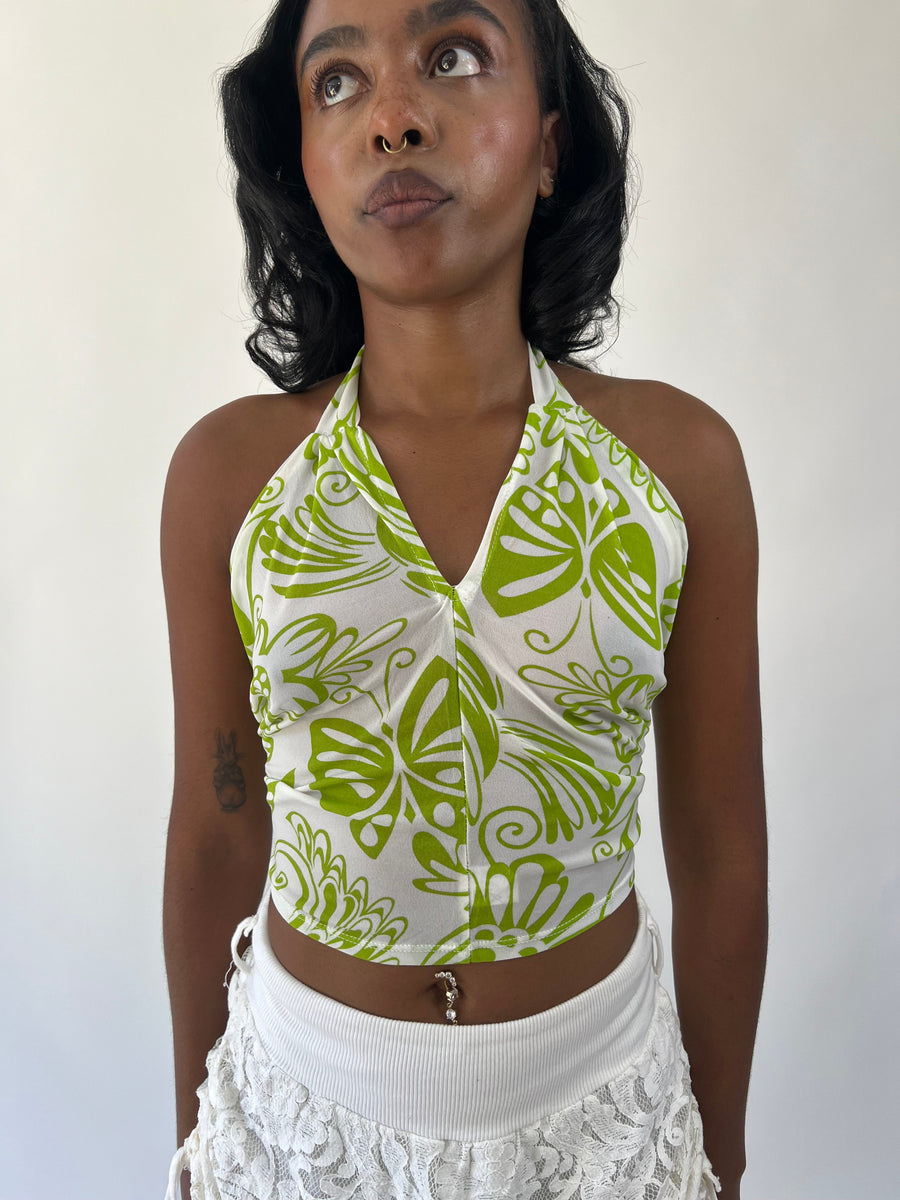 aquamarine drop | small/medium green and white patterned halter top