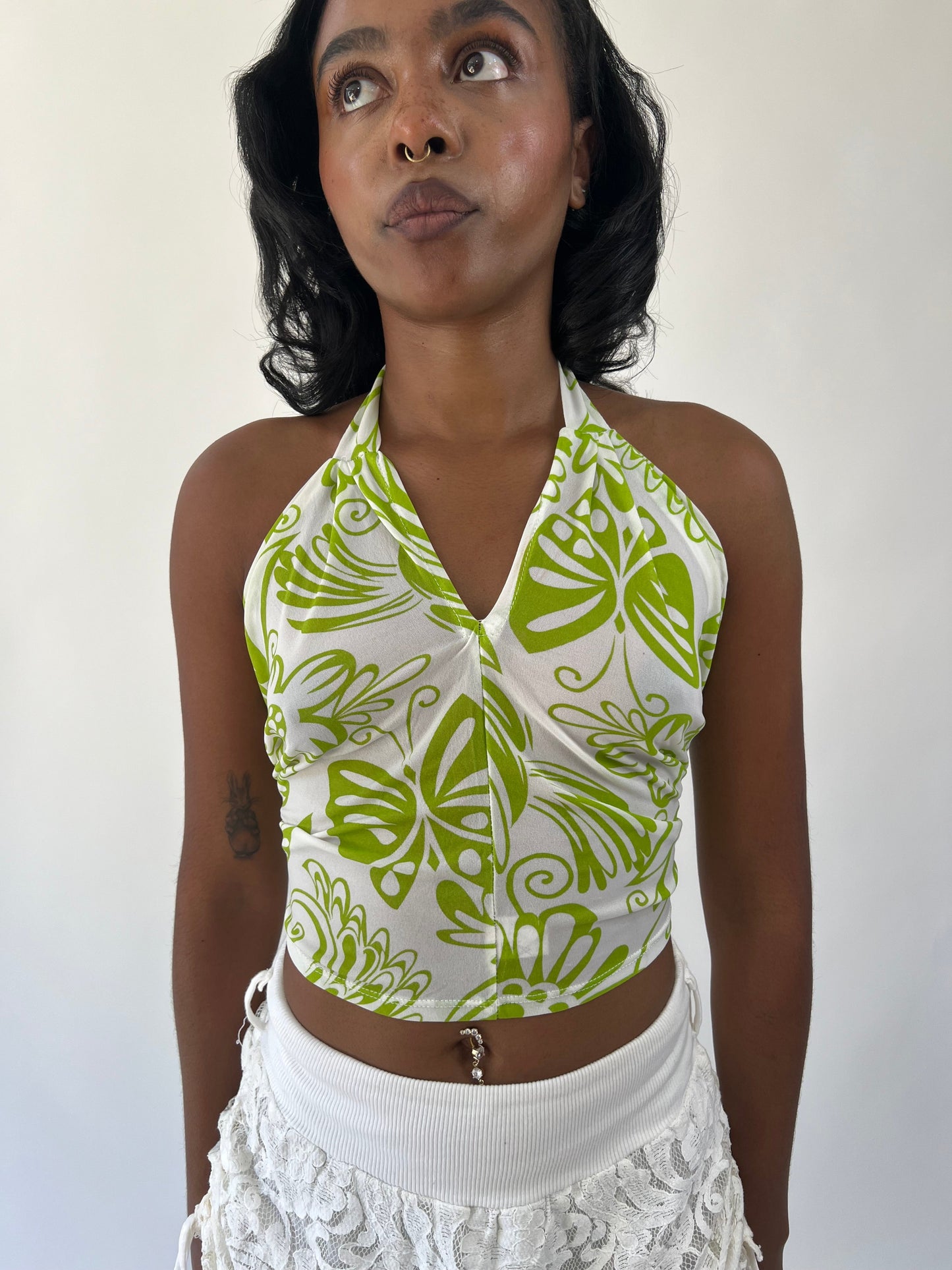 aquamarine drop | small/medium green and white patterned halter top