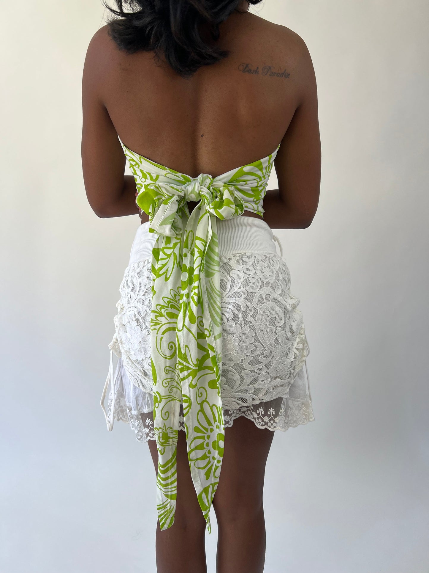 aquamarine drop | small/medium green and white patterned halter top