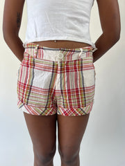 aquamarine drop | small beige and red plaid mini shorts