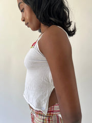 aquamarine drop | small white beaded open back cami top
