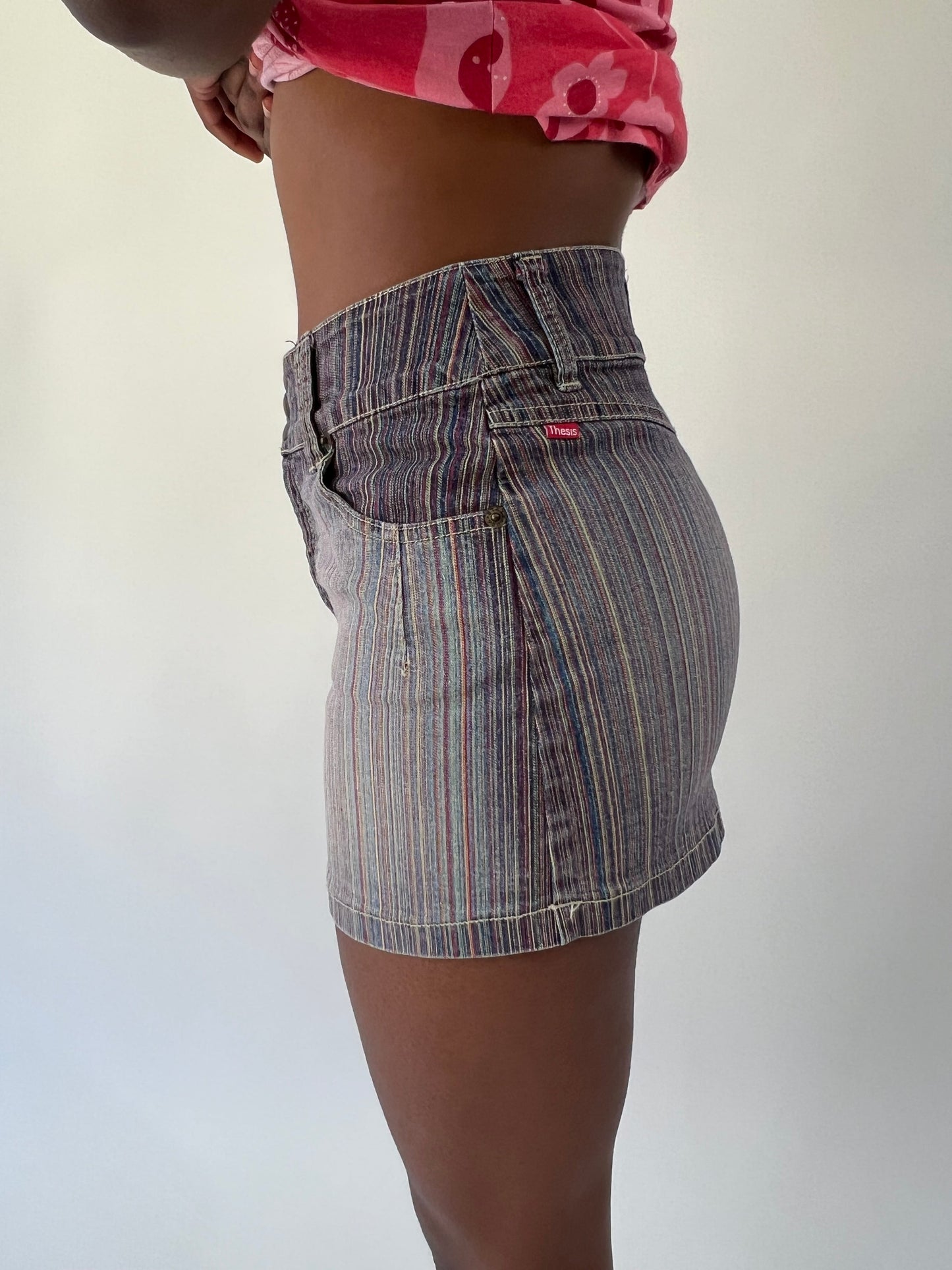 aquamarine drop | small grey striped denim mini skirt