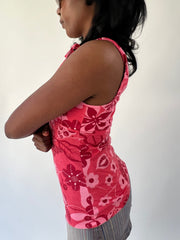 aquamarine drop | small pink floral tie shoulder top