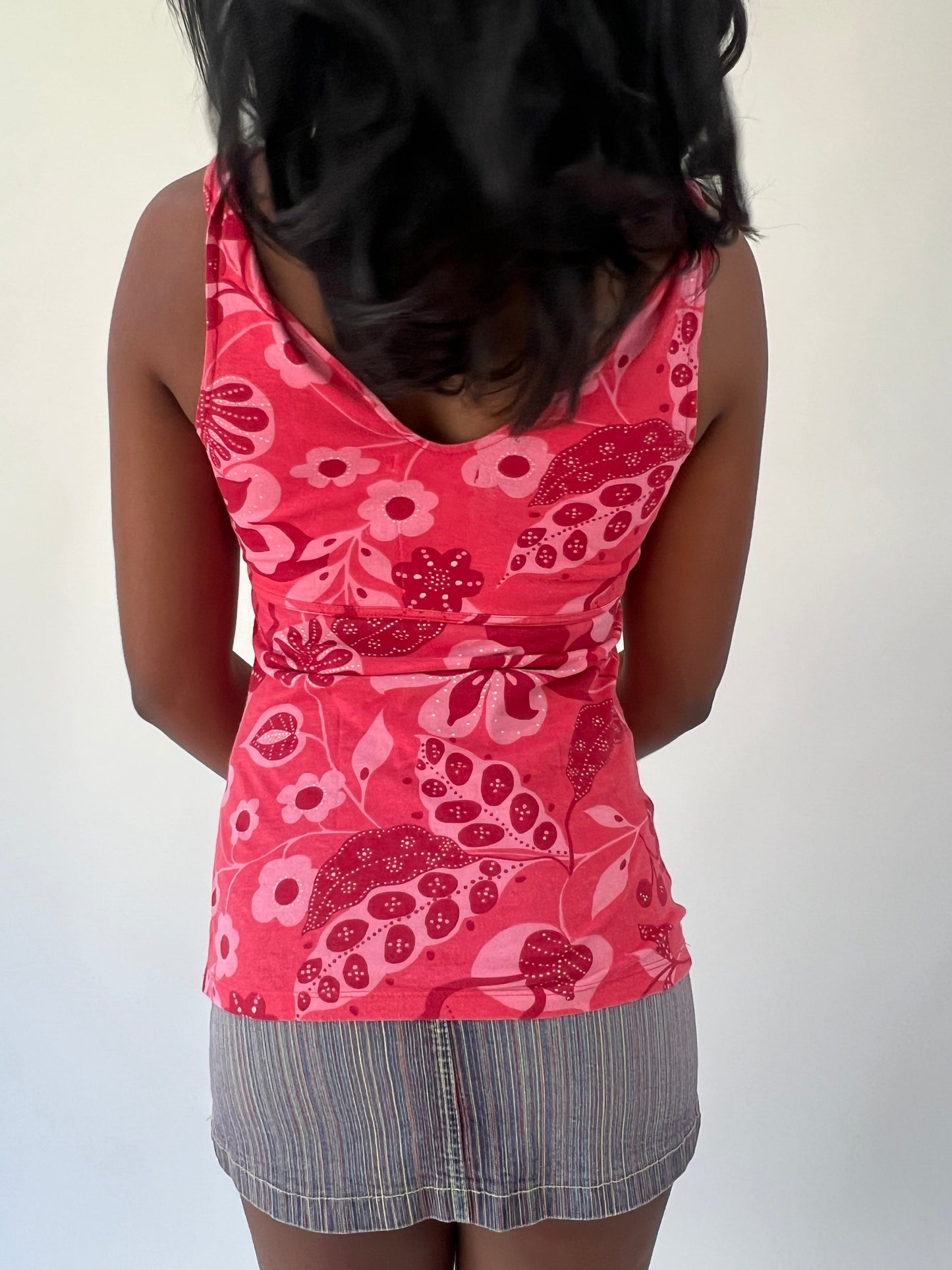 aquamarine drop | small pink floral tie shoulder top