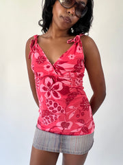aquamarine drop | small pink floral tie shoulder top