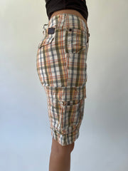 aquamarine drop | medium beige plaid cargo long shorts