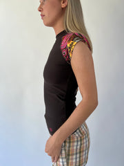 aquamarine drop | small brown floral cap sleeve top