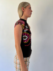 aquamarine drop | small brown floral cap sleeve top