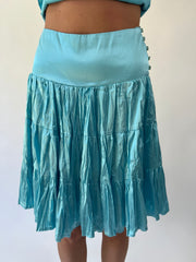 aquamarine drop | small aqua blue satin cami top and tiered midi skirt set