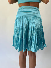 aquamarine drop | small aqua blue satin cami top and tiered midi skirt set