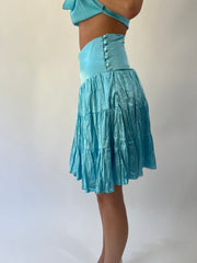 aquamarine drop | small aqua blue satin cami top and tiered midi skirt set