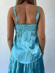 aquamarine drop | small aqua blue satin cami top and tiered midi skirt set