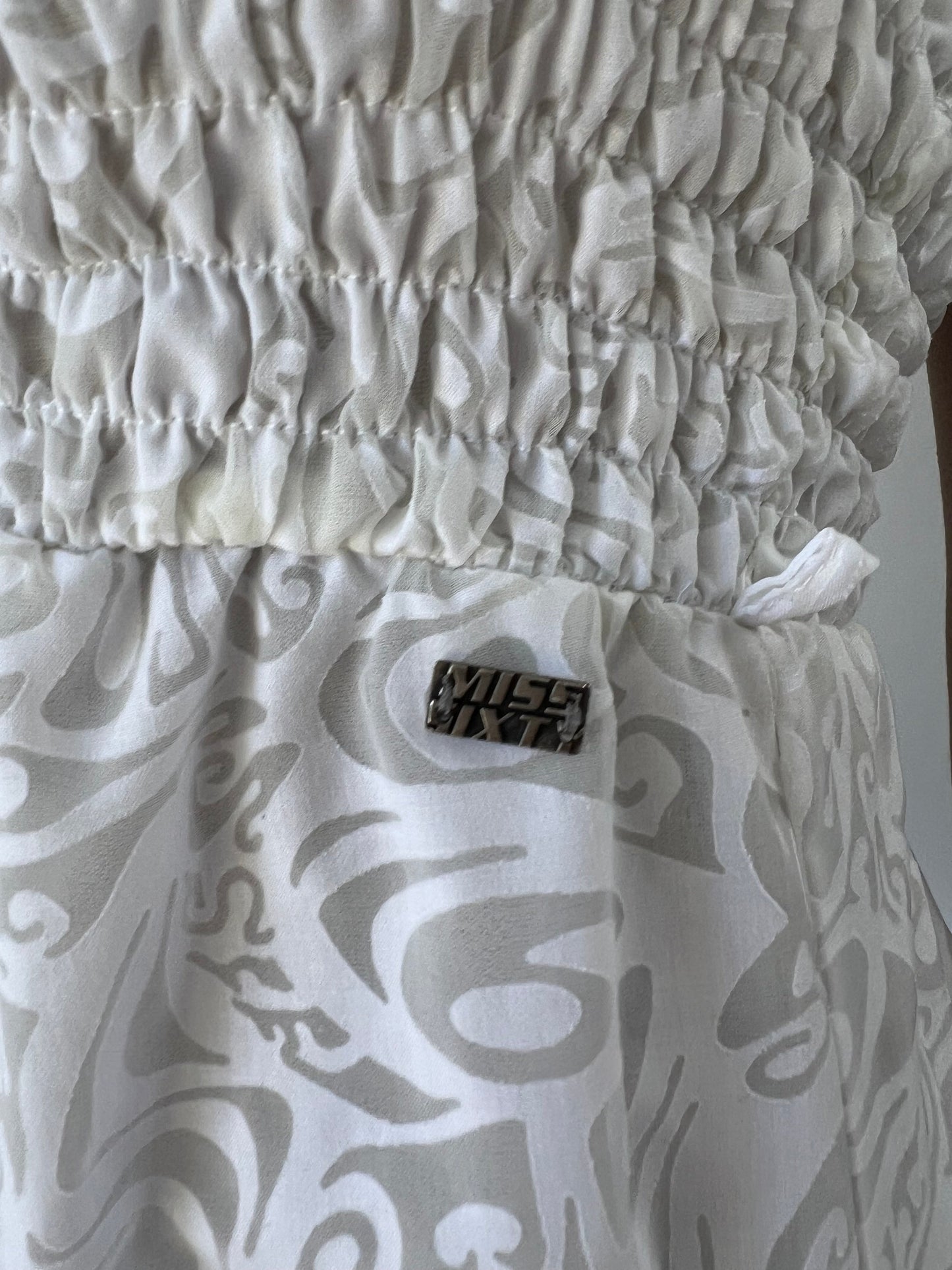 aquamarine drop | small white miss luxe paisley halter mini dress
