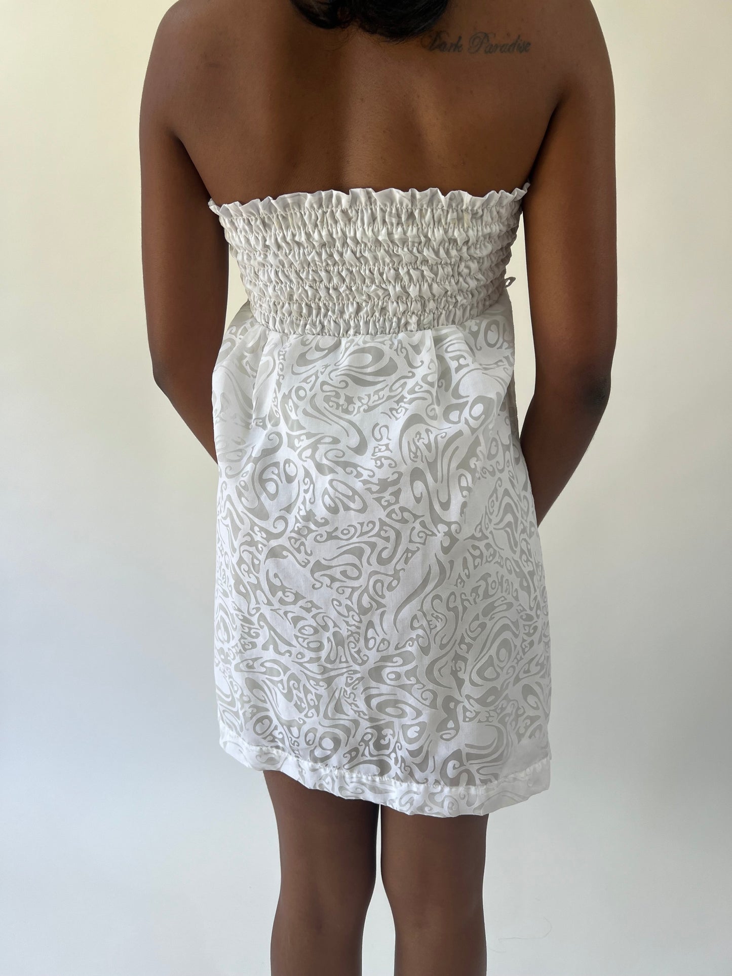 aquamarine drop | small white miss luxe paisley halter mini dress