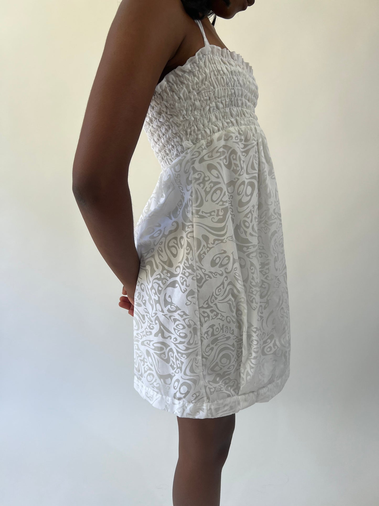 aquamarine drop | small white miss luxe paisley halter mini dress