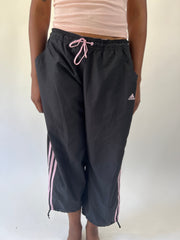 aquamarine drop | small black adidas track pants with pink stripes