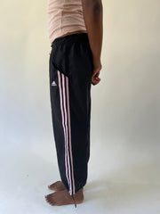 aquamarine drop | small black adidas track pants with pink stripes