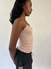 aquamarine drop | small pink beaded lace cami top