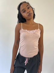 aquamarine drop | small pink beaded lace cami top